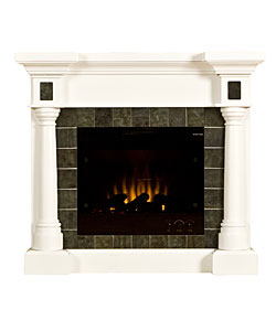 Alexander White Electric Fireplace with Gray Slate Tiles