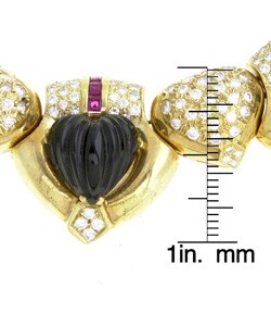 18k Gold Diamonds, Onyx, and Rubies Necklace