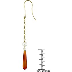 14k Gold Carnelian and Freshwater Pearl Earrings