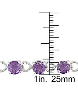 Sterling Silver Round Amethyst and Heart Link Bracelet