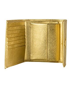 Prada Gold Saffiano Leather Tri-fold Wallet - 11104638 - Overstock ...  