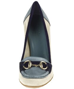 Gucci White/ Blue Three-tone Suede Horsebit Pumps