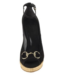 Gucci Black Suede Peep Toe Wedge Shoes