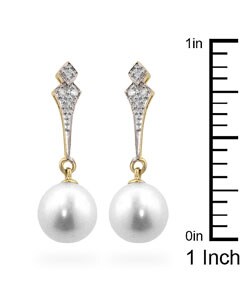 14k Gold Freshwater Pearl Diamond Dangle Earrings