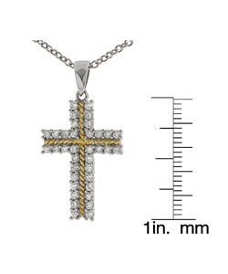 Sterling Silver CZ Two Tone Cross Necklace