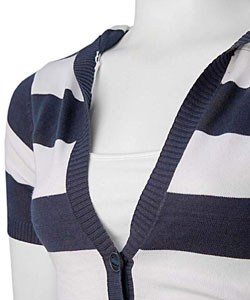 Cashmere Brand Large Stripe Hooded Crop Cardigan