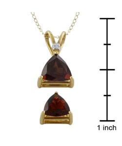 10k Yellow Gold Trillion Garnet Pendant and Earrings Set