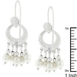 Silvertone Faux Pearl and CZ Drop Earrings