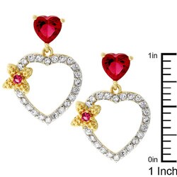 Two-tone Red Heart Cubic Zirconia Drop Earrings