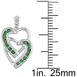 14k White Gold Emerald Double Heart Earrings