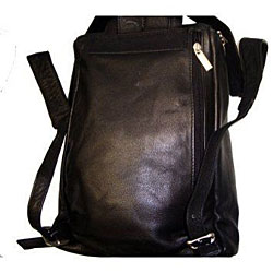 Round Top Black Leather Backpack
