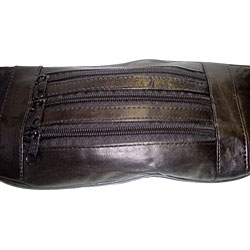 Triple Pocket Black Leather Fanny Pack