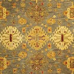 Handmade Heirloom Blue/ Ivory Wool Rug (8' x 10')