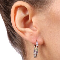 Glitzy Rocks Sterling Silver Inside-out Multi-gemstone Hoops