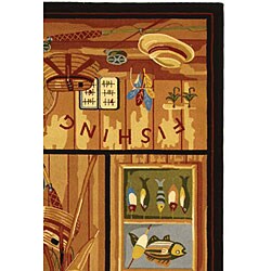 Hand-hooked Gone Fishing Multi Wool Rug (8'9 x 11'9)