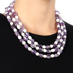 Maddy Emerson Freshwater Pearl and Amethyst Necklace (8-9 mm)