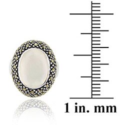 Sterling Silver Oval Mother of Pearl and Marcasite Ring