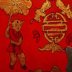 Red and Gold Asian Storage Cabinet/ End Table