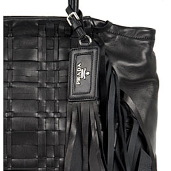 prada saffiano zip wristlet - Prada Nappa Leather Woven Tote with Fringe Detail - 11315221 ...