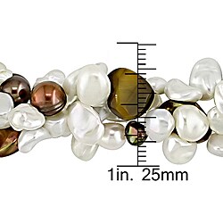 FW Pearl and Tiger's Eye Bead 3-strand Necklace (6-13 mm)