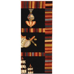 Hand-hooked Explorer Black Wool Runner (2'6 x 6')