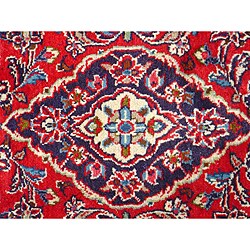 Persian Kashan Red/ Navy Wool Rug (2'6 x 9'6)