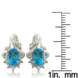 10k White Gold Blue Topaz and Diamond Earrings