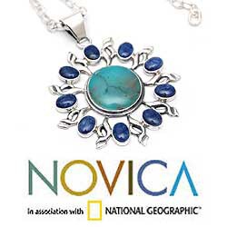 Sterling Silver Opal and Sodalite 'Blue Sun' Necklace (Peru)