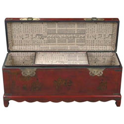 Hand-painted Red Bonded Leather Oriental Storage Chest