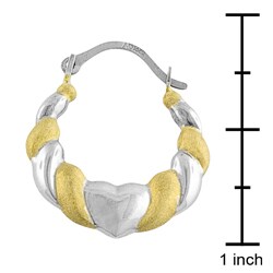 14k Gold Two-tone Puffed Heart Hoop Earrings