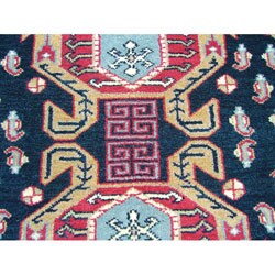 Indo Kazak Hand-knotted Navy/ Ivory Rug (5' x 7')