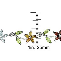 Sterling Silver Multi-gemstone Flower Necklace