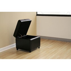 Black Bi-cast Leather Storage Ottoman
