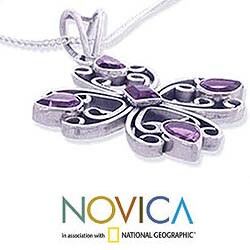 Sterling Silver 'Lilac Snowflake' Amethyst Necklace (India)