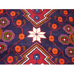 Persian Hamadan Navy/ Tangerine Rug (4'4 x 9'10)