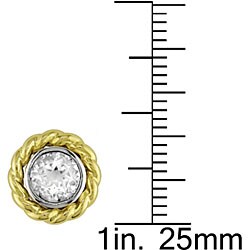 10k Two-tone Gold Round White Topaz Stud Earrings