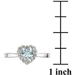 10k White Gold Aquamarine and Diamond Heart Ring