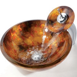 Kraus Amber Glass Vessel Sink and Waterfall Faucet
