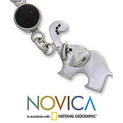 Sterling Silver Onyx 'Elephant Safari' Bracelet (Indonesia)