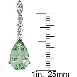 14k Gold Green Amethyst and 1/6ct TDW Diamond Earrings