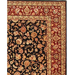 Handmade Persian Court Black/ Red Wool and Silk Rug (7'6 x 9'6)
