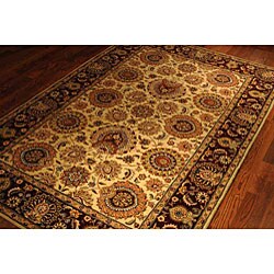 Handmade Legacy Beige/ Burgundy Wool and Silk Rug (7'6 x 9'6)