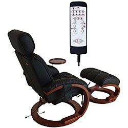 Luxury Massaging Black Recliner and Ottoman