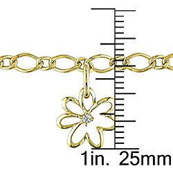 10k Gold Link Anklet with Diamond Flower Charm