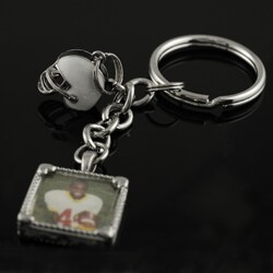 Silvertone Photo with Football Charm Keychain