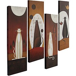 Hand-painted 'Cats' Oil Painting on Canvas (Set of 4)