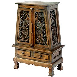 Hand-carved Peacock Storage Cabinet/ End Table