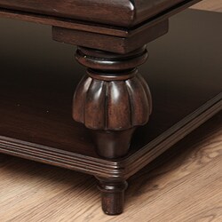 Tufted Brown Leather Ottoman with Shelf