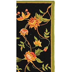 Hand-hooked Garden Black Wool Runner (2'6 x 8')