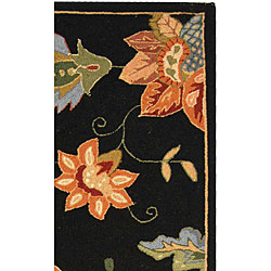 Hand-hooked Botanical Black Wool Runner (2'6 x 6')